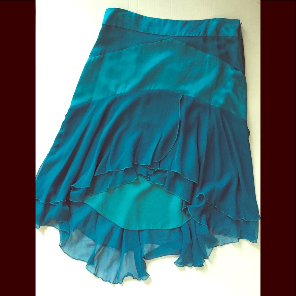 Blue Silk Hi-Low Skirt